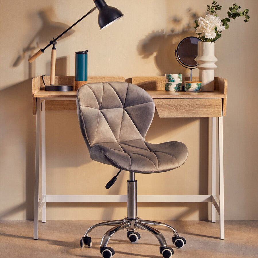 Franki Grey Velvet Quilted Home Office Chair