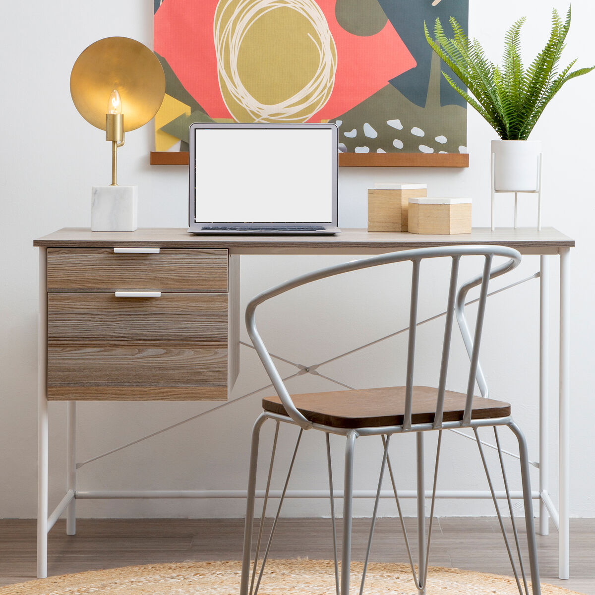 Bradbury Light Oak Veneer Desk With Drawers
