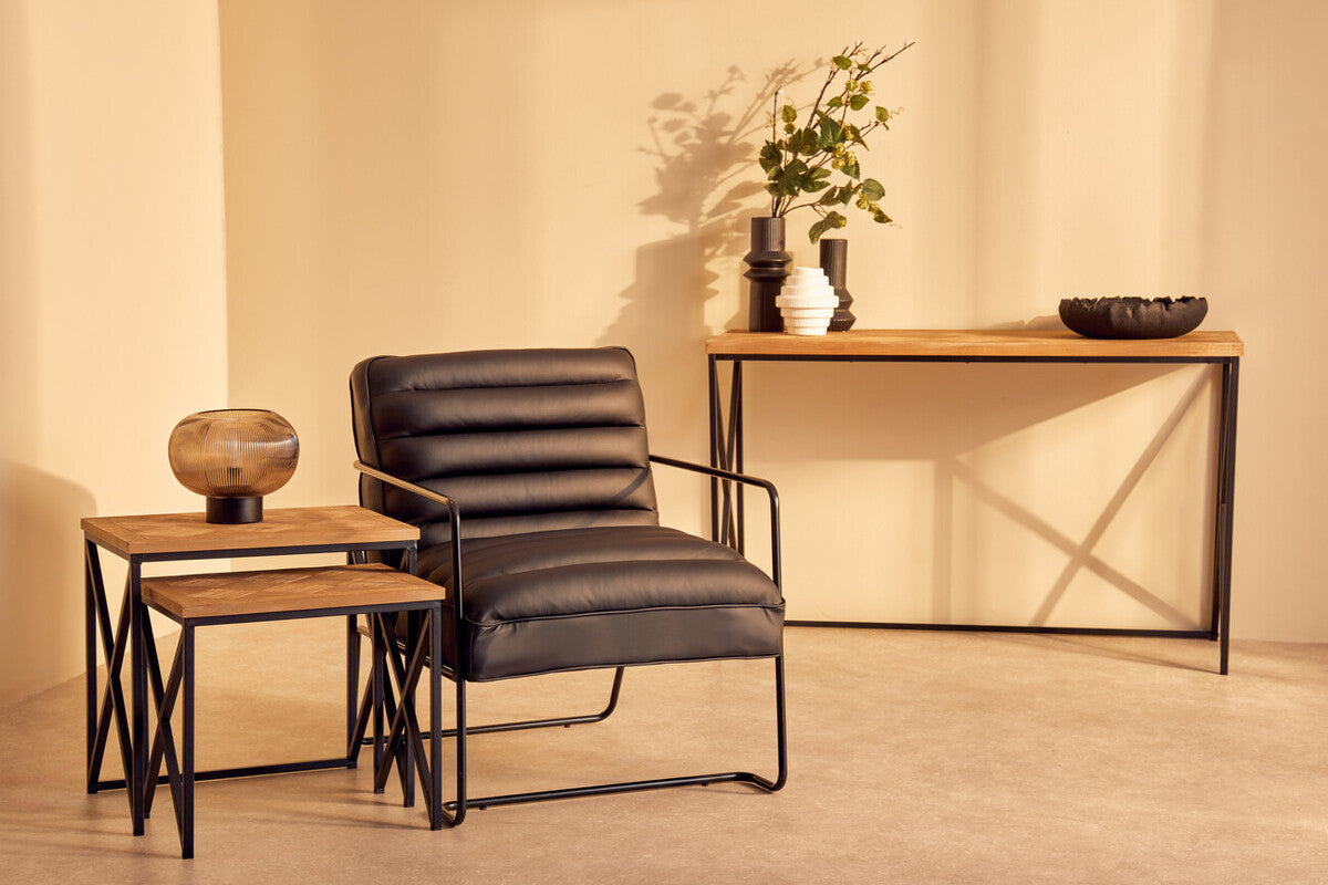 Kickford Parquet Fir Wood Set Of Two Nesting Tables