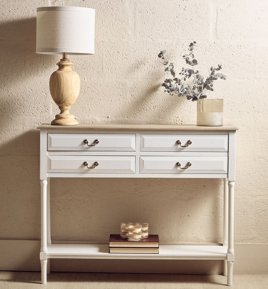 Heritage 4 Drawer White Console Table