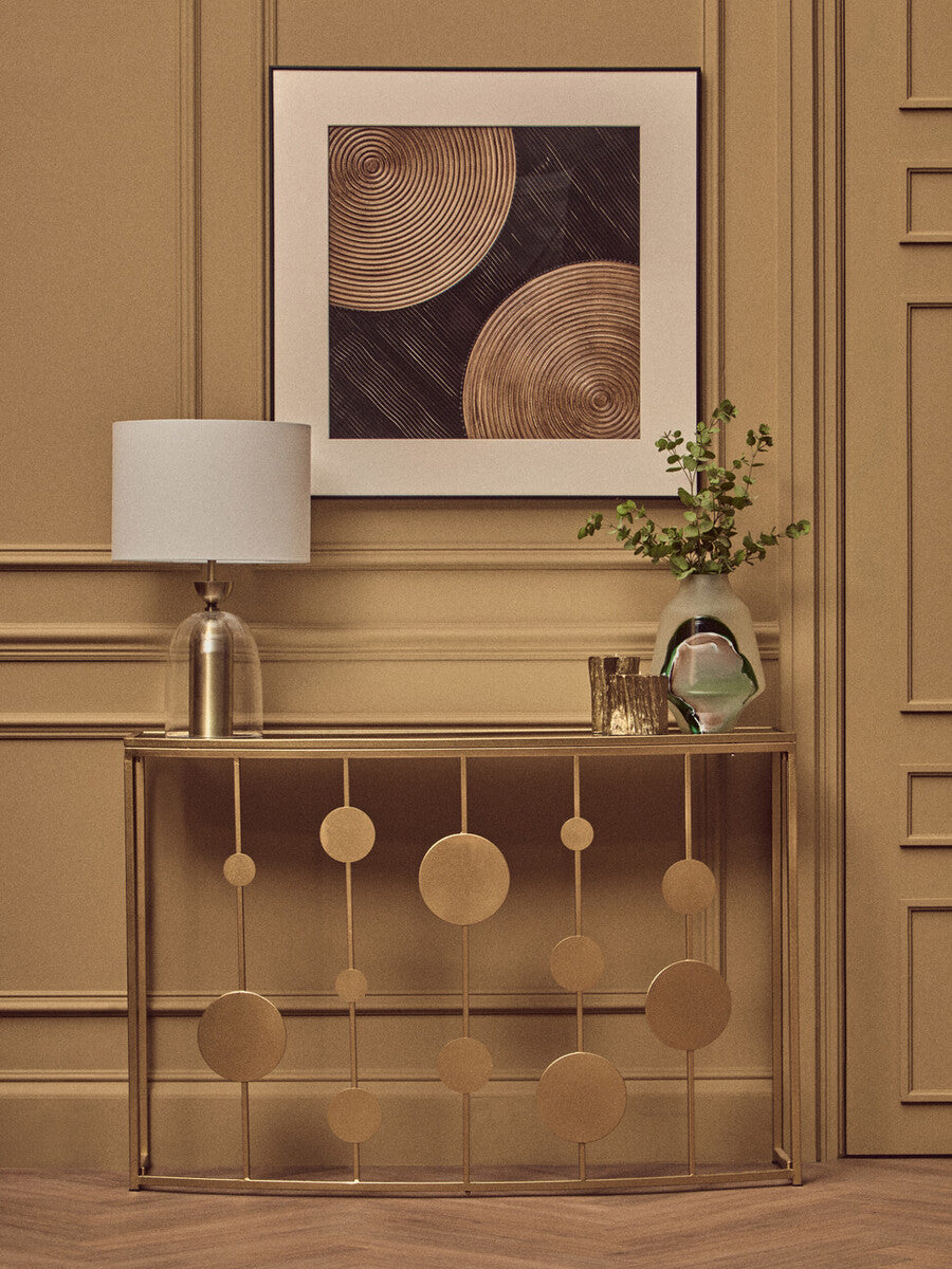 Farran Champagne Gold Finish Console Table With Mirror Top