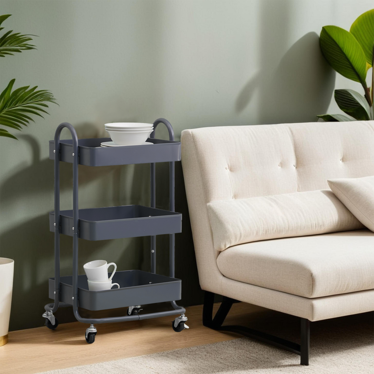 Acero Three Tier Grey Metal Trolley