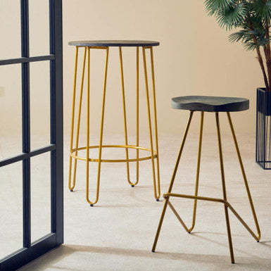 District Elm Wood Bar Stool With Metal Legs