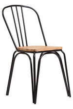 District Dining Chair Elm Wood Seat With Black Finish Metal Frame