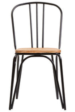 District Dining Chair Elm Wood Seat With Black Finish Metal Frame