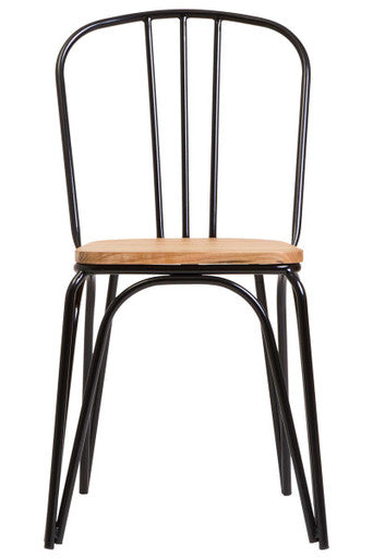 District Dining Chair Elm Wood Seat With Black Finish Metal Frame
