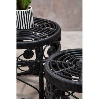 Mataram Set Of Two Black Natural Rattan Tables