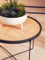 Depok Rattan Round Coffee Table With Cross Metal Legs