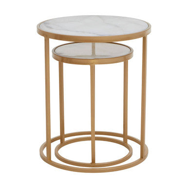 Colva White Marble and Gold Set Of Two Nesting Tables