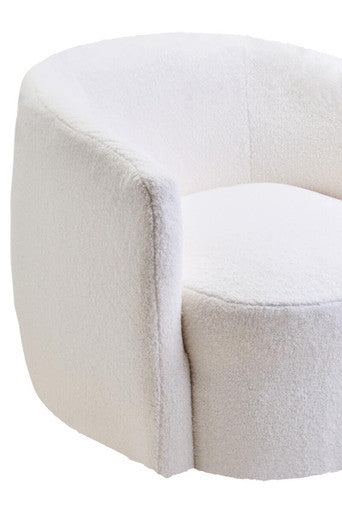 Montreal Ivory Boucle Effect Curved Lounge Chair With Swivel Base