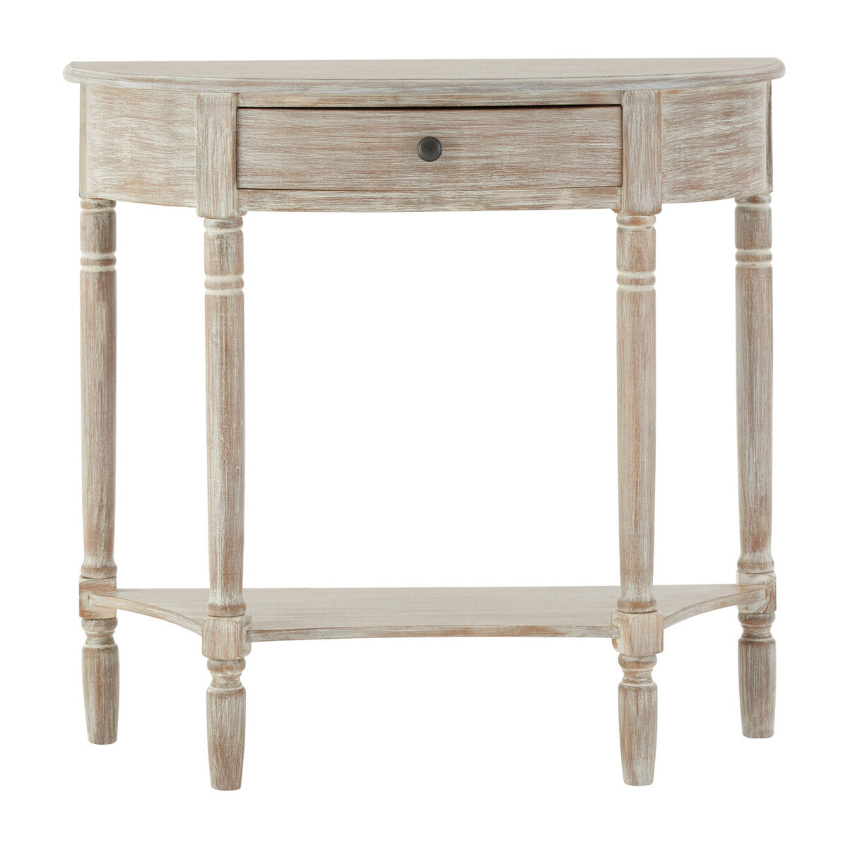 Heritage Natural Wash Pine Wood Half Moon Console Table with Drawer