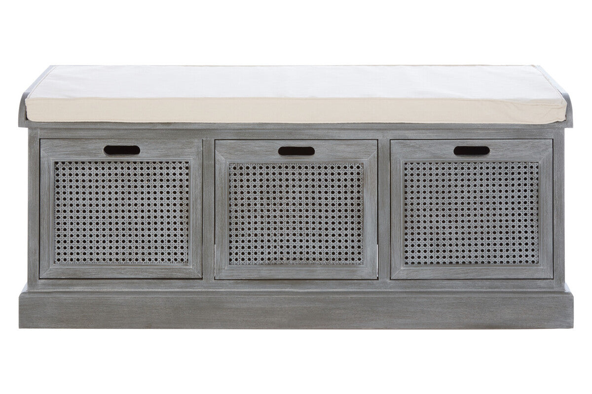 Heritage Grey Three Drawer Storage Bench with Cushion