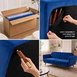 Victoria Velvet Sofa Bed, Blue 3 Seater Click Clack Sofa Bed with Split Back, Button Tufting and Gold Legs