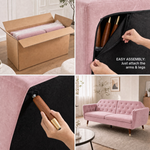 Victoria Velvet Sofa Bed, Rose Pink, 3 Seater Click Clack Double Sofa Bed with Split Back and Gold Legs