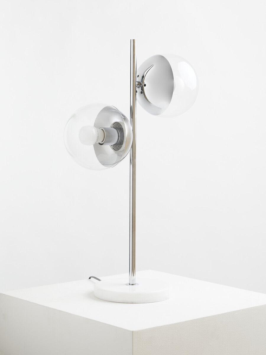 Revive Two Light Chrome and White Marble Table Lamp