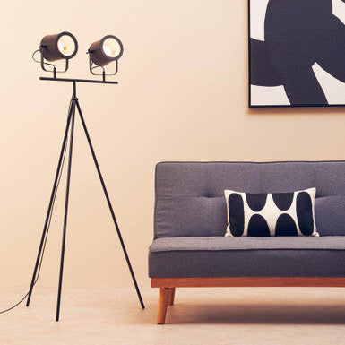 Stockholm Two Spotlight Matte Black Tripod Floor Lamp