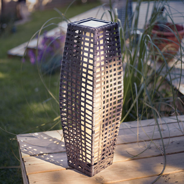 The 'Sorrento' Solar Powered Rattan Garden Floor 69cm Lamp - Brown-5056150250654-Bargainia.com