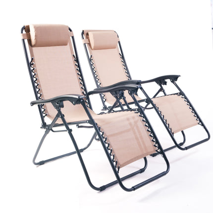 Zero Gravity Reclining Sun Loungers Weatherproof Beige Set of 2-Bargainia.com