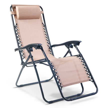 Zero Gravity Reclining Sun Loungers Weatherproof Beige Set of 2-Bargainia.com