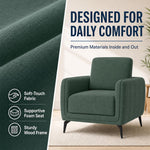 Brixton Green Linen Look Fabric Armchair, Modern Accent Chair with Solid Wood Frame and Black Steel Legs