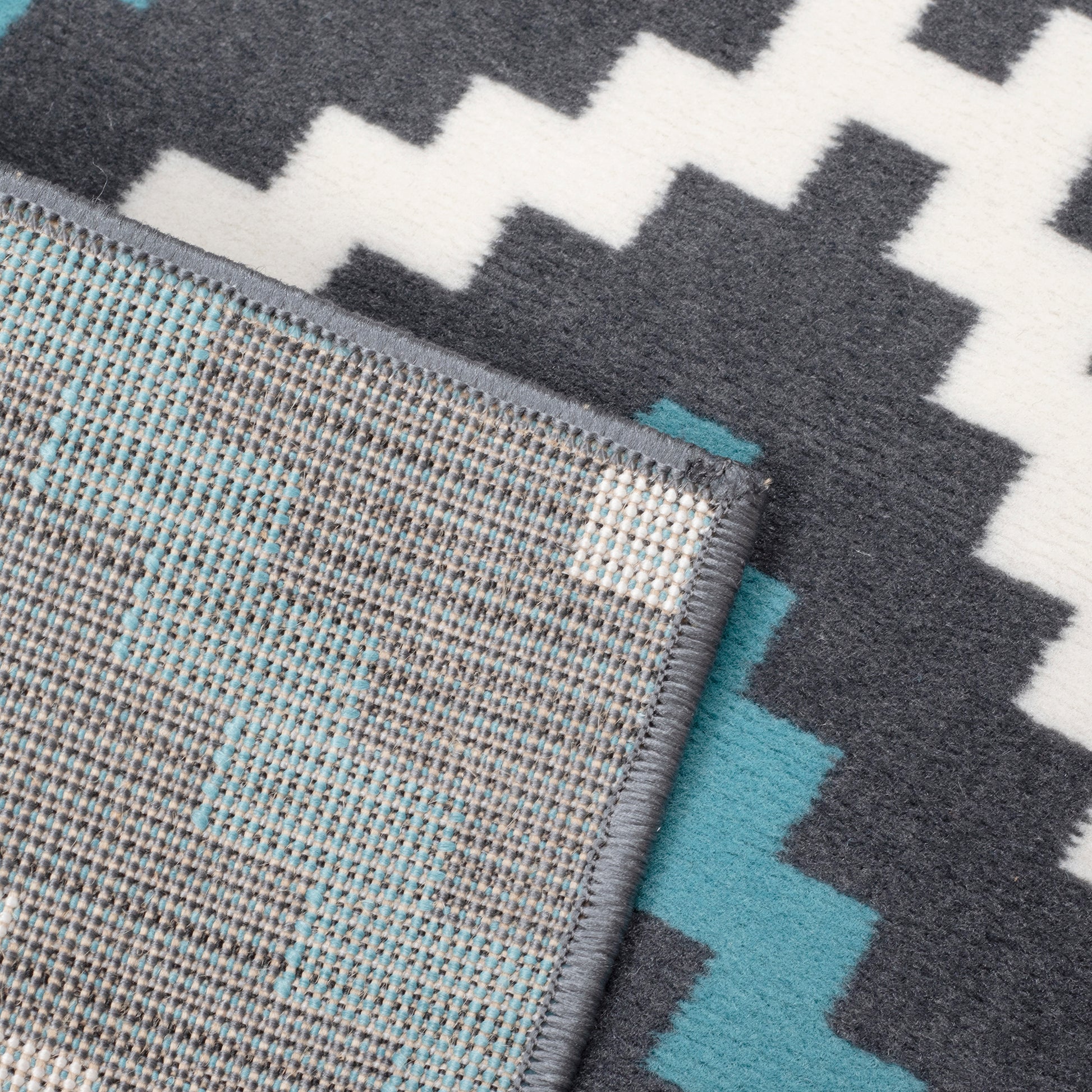 Stair Runner Hessian Backed Kitchen Mat - Texas Blue & Grey Geometric Tiles Stair Runner Rug Masters