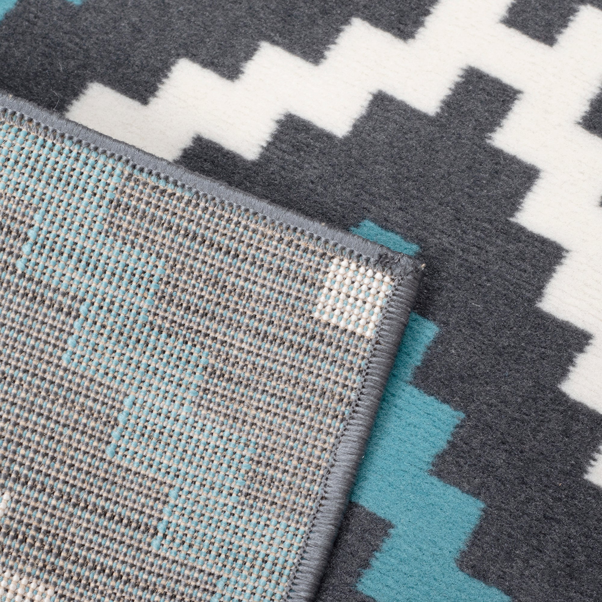 Stair Runner Hessian Backed Kitchen Mat - Texas Blue & Grey Geometric Tiles Stair Runner Rug Masters