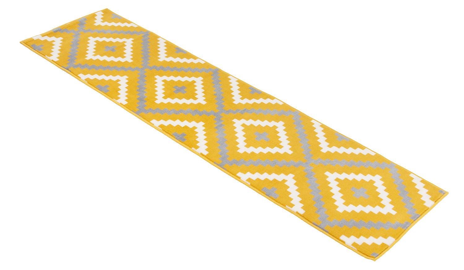 Stair Runner Hard Wearing Kitchen Mat - Texas Yellow & Grey Geometric Tiles Stair Runner Rug Masters