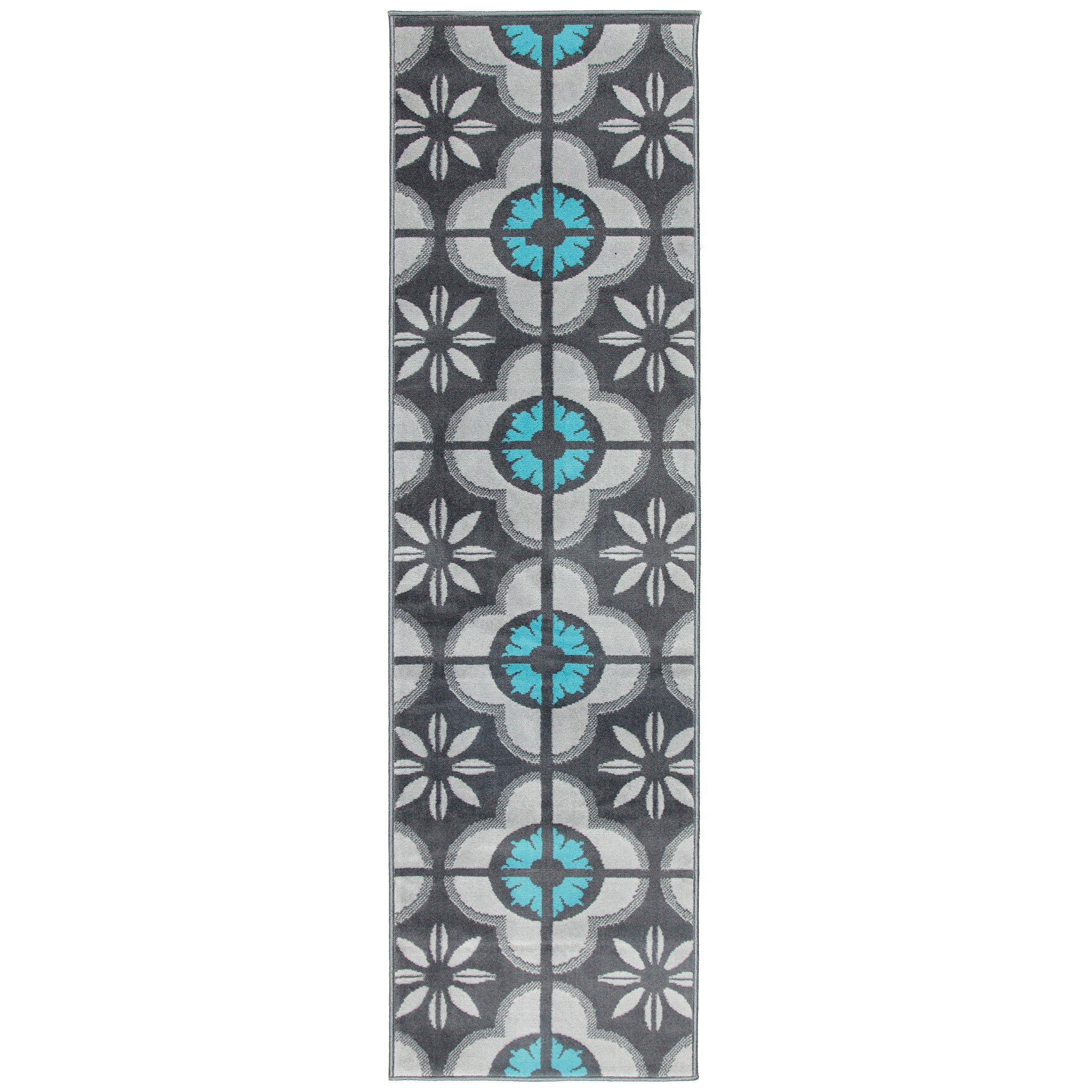 Hard Wearing Hessian Backed Stair Runner Kitchen Mat - Texas Blue & Grey Floral Stair Runner Rug Masters