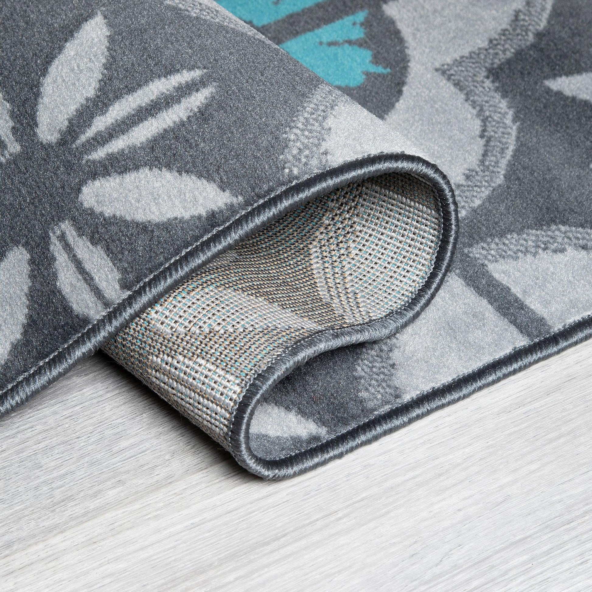 Hard Wearing Hessian Backed Stair Runner Kitchen Mat - Texas Blue & Grey Floral Stair Runner Rug Masters