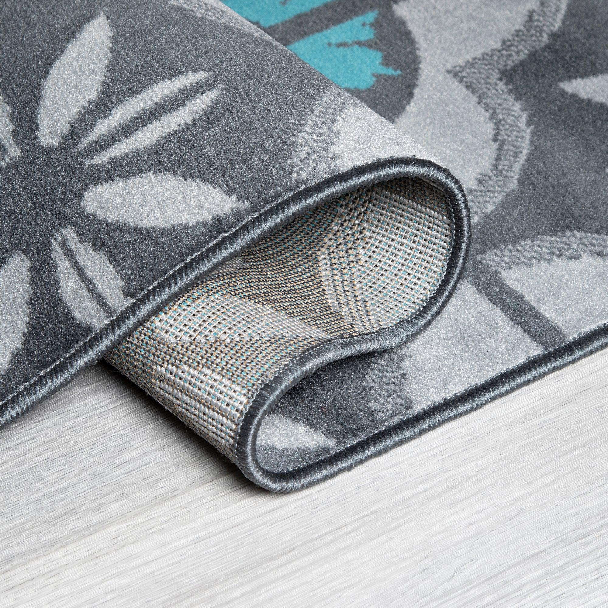 Hard Wearing Hessian Backed Stair Runner Kitchen Mat - Texas Blue & Grey Floral Stair Runner Rug Masters