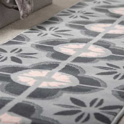 Pink & Grey Floral Tiles Stair Runner / Kitchen Mat - Texas (Custom Sizes Available)-5056150271437-Bargainia.com