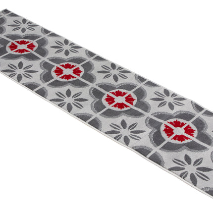 Red & Grey Floral Tiles Stair Runner / Kitchen Mat - Texas (Custom Sizes Available)-5056150271314-Bargainia.com