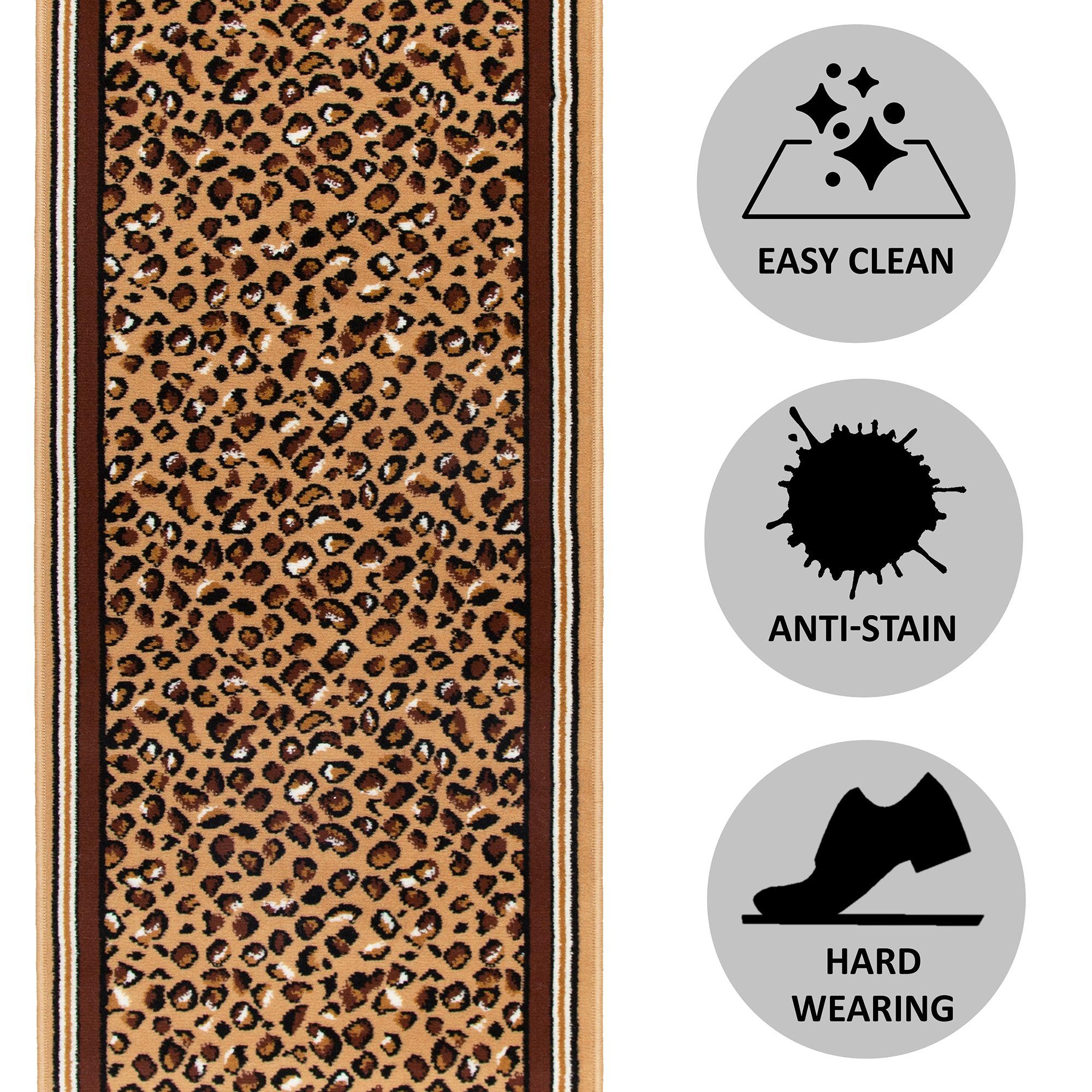 Hard Wearing Hessian Backed Stair Runner Kitchen Mat - Texas Leopard Print Stair Runner Rug Masters