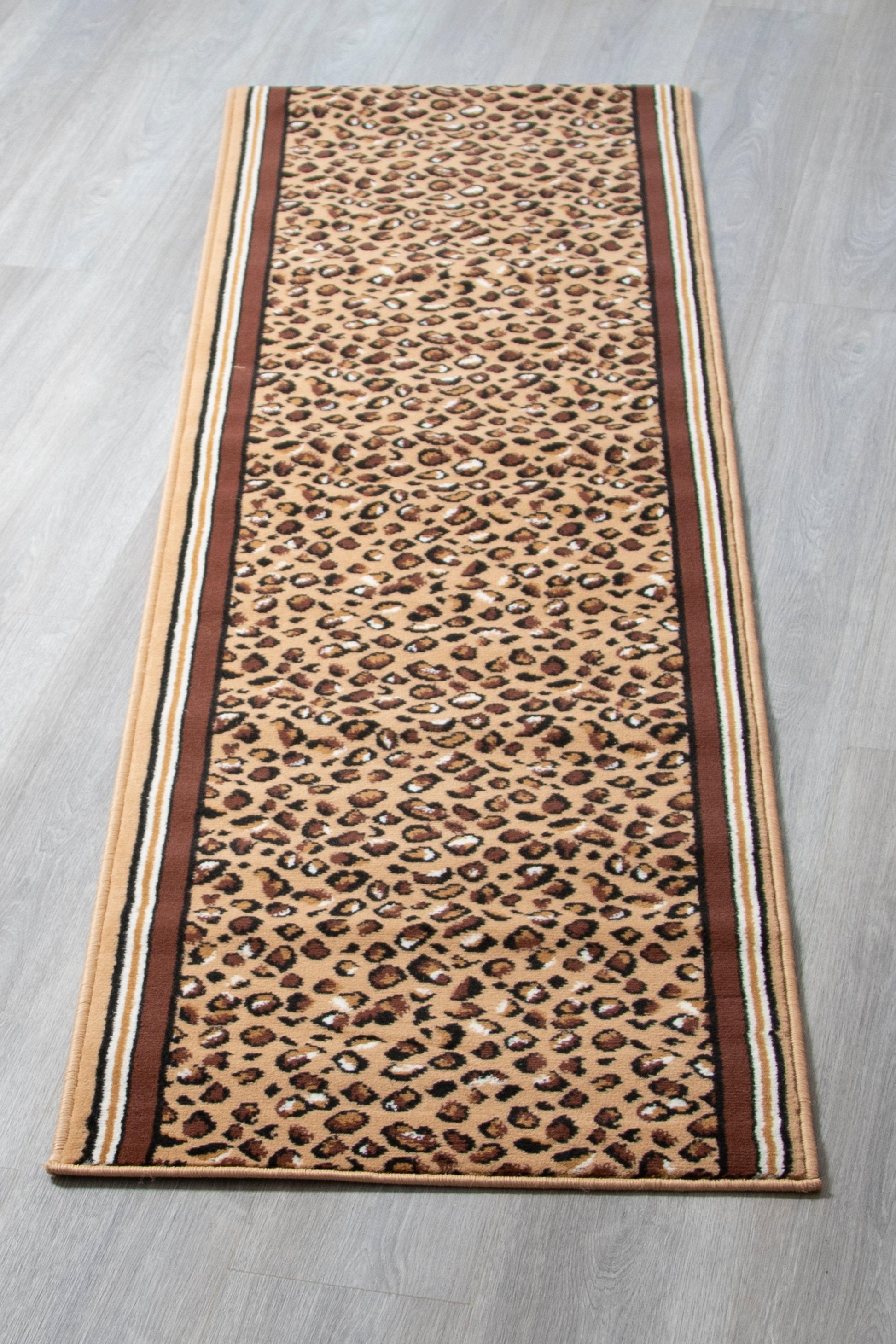 Hard Wearing Hessian Backed Stair Runner Kitchen Mat - Texas Leopard Print Stair Runner Rug Masters