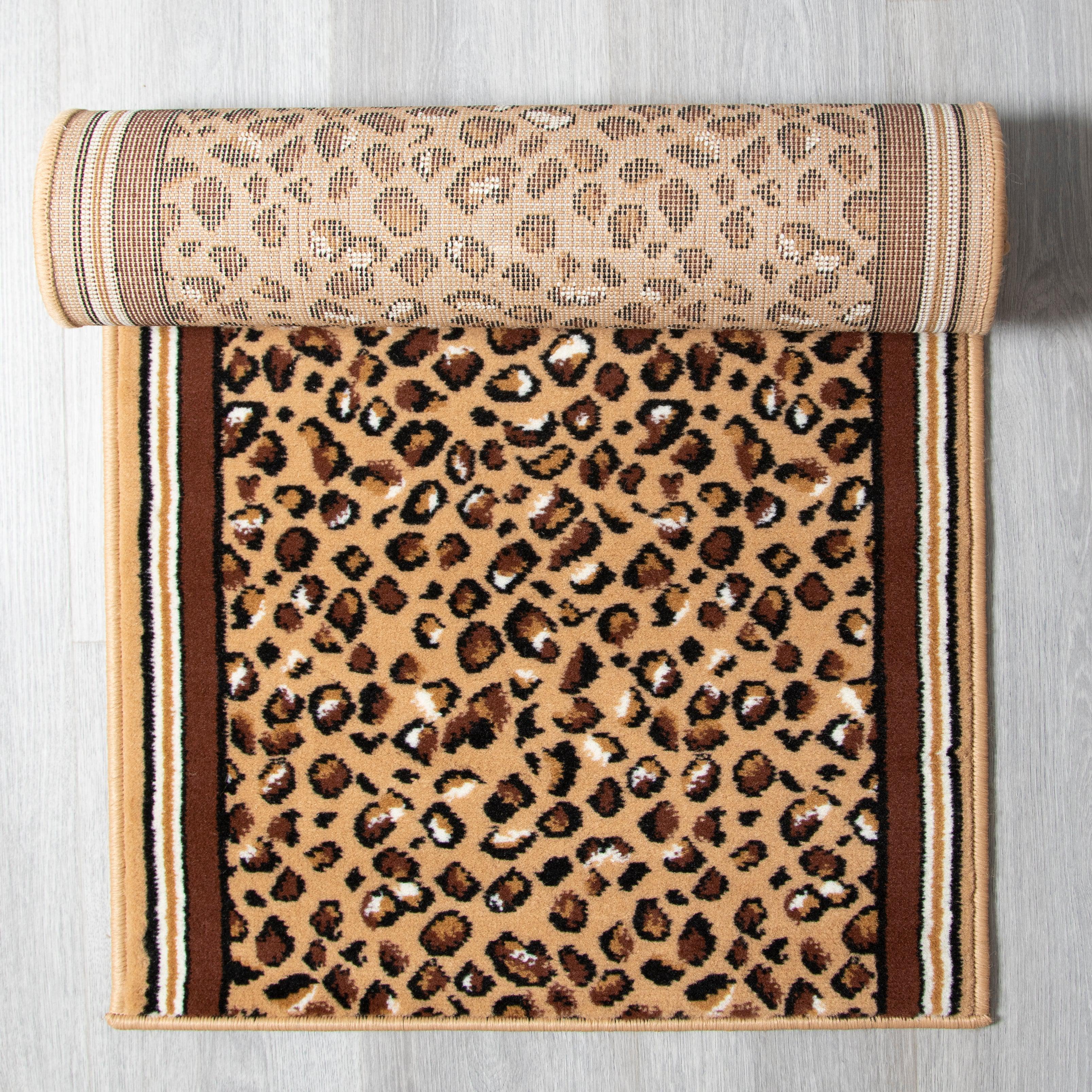Hard Wearing Hessian Backed Stair Runner Kitchen Mat - Texas Leopard Print Stair Runner Rug Masters