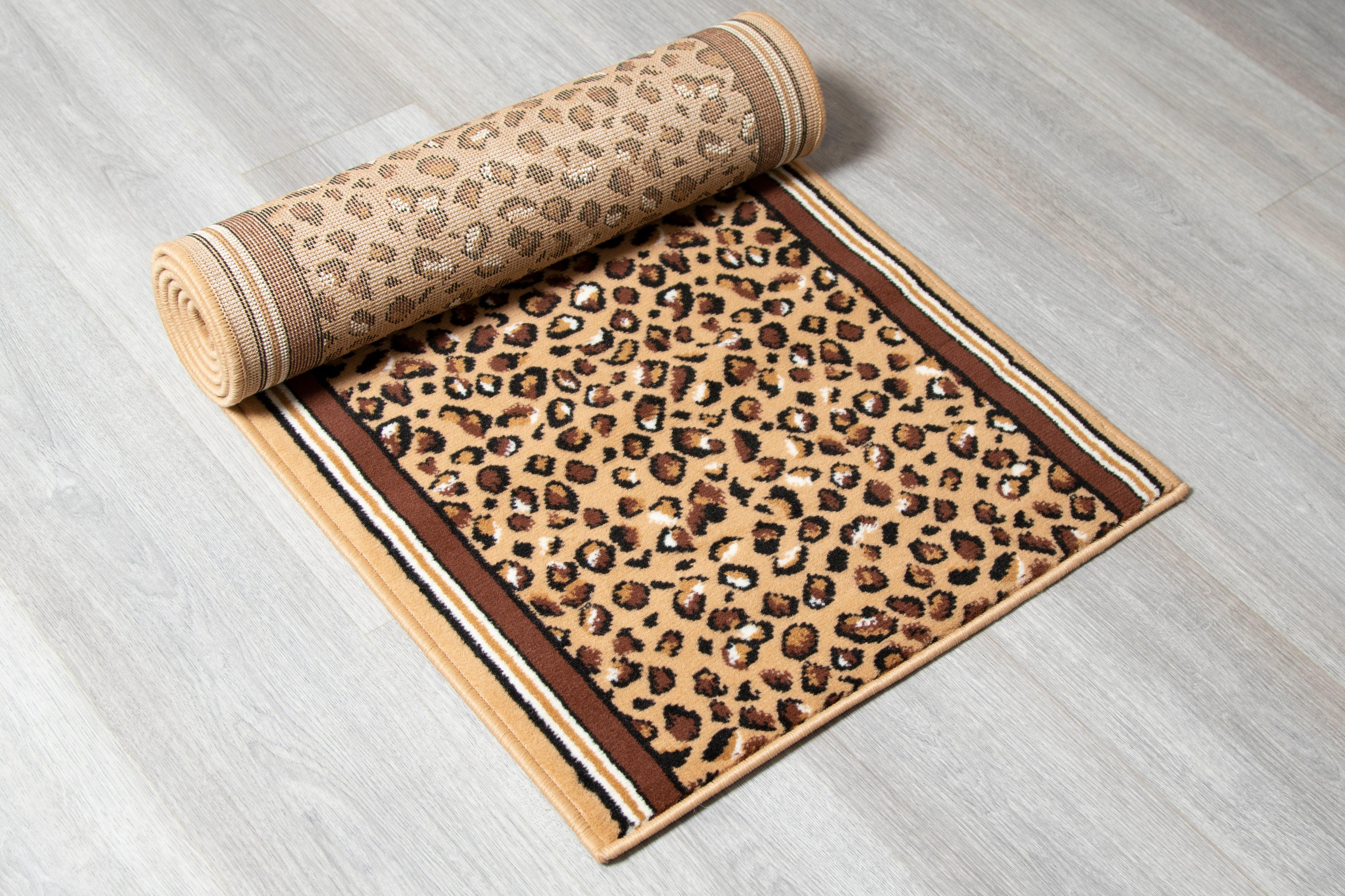 Hard Wearing Hessian Backed Stair Runner Kitchen Mat - Texas Leopard Print Stair Runner Rug Masters