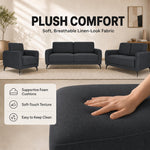 Brixton Dark Grey Fabric Sofa Suite, Armchair, 2 Seater and 3 Seater Set, Linen Look with Solid Wood Frame