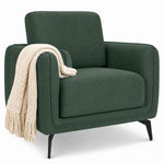 Brixton Green Linen Look Fabric Armchair, Modern Accent Chair with Solid Wood Frame and Black Steel Legs