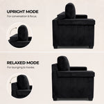 Enzo Black Corduroy Sofa, 3 Seater Fabric Settee with Adjustable Back, Thick Foam Cushions and Wooden Feet