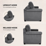 Enzo Grey Corduroy Sofa, 3 Seater Fabric Settee with Adjustable Back, Thick Foam Cushions and Wooden Feet