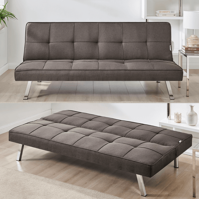 Britney Essentials 3 Seater Click Clack Sofa Bed - Brown-Bargainia.com