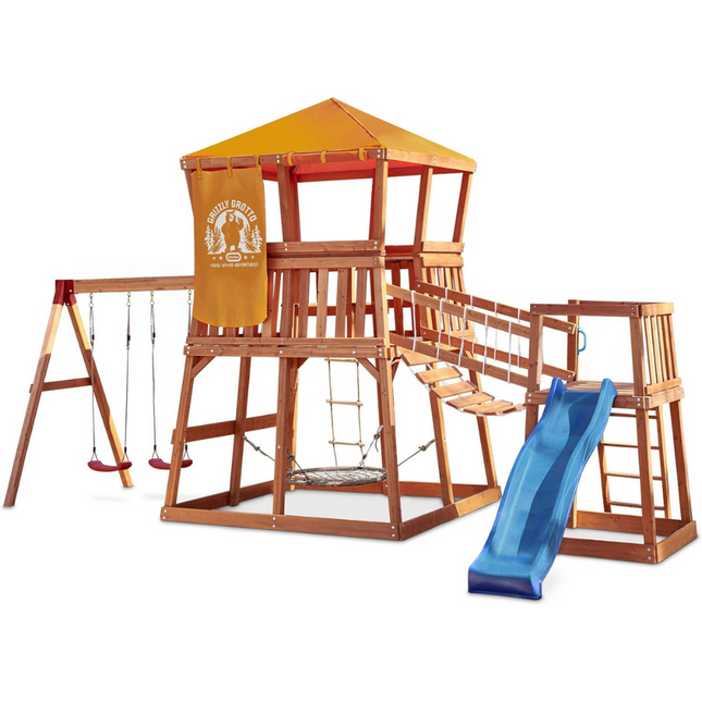 Little Tikes Real Wood Adventures Grizzly Grotto XL Wooden Swing Set and Outdoor Playhouse-50743903991-Bargainia.com