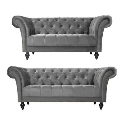 Cambridge Chesterfield Sofa Suite - Velvet Grey