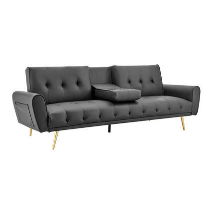 Lora 3 Seater Faux Leather Click Clack Sofa Bed with 2 Cup Holders - Black-5056536103895-Bargainia.com