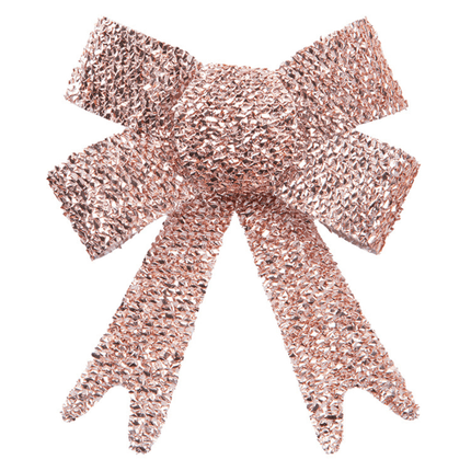 Christmas Tinsel Bow Rose Gold Glitter 3 Pack 10cm