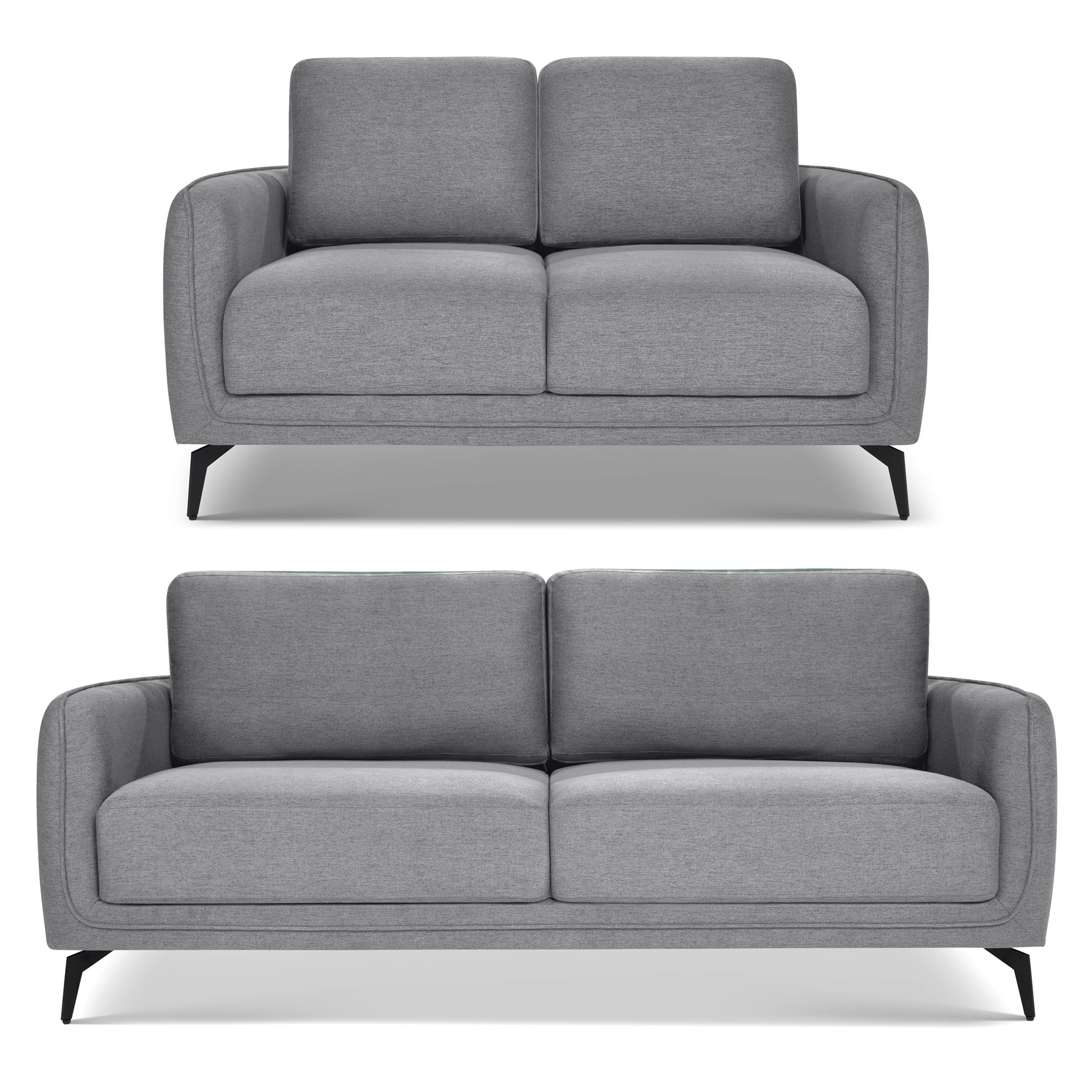 Brixton Grey 2 & 3 Seater Sofa Set - Modern Fabric Sofa Suite with Steel Legs