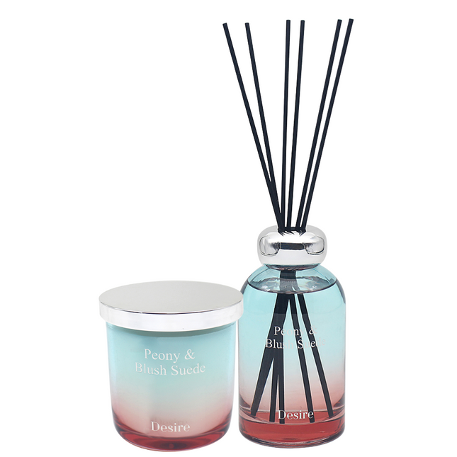 Ombre Peony & Blush Suede Luxury Ombre Glass Candle Or Reed Diffuser-Bargainia.com