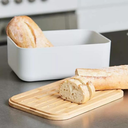 Brabantia Pure Grey Storage Bread Bin Box With Wooden Bamboo Chopping Board 5.5L-5415252018928-Bargainia.com