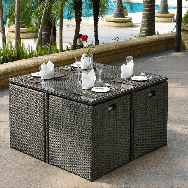 Rattan Cube Garden Furniture 8 Seater Table & Chairs Set-5056536119421-Bargainia.com