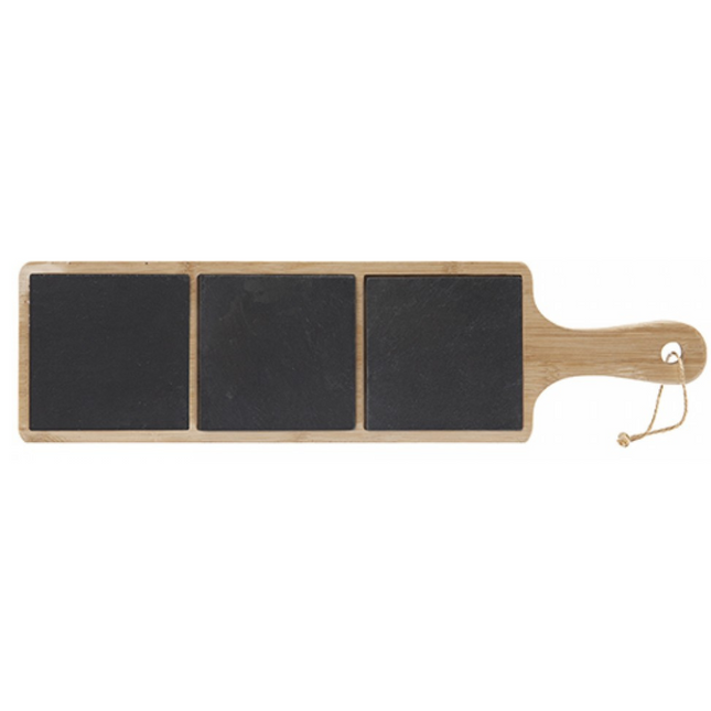Wooden & Slate Serving Tray With Handle 44cm-5037241270102-Bargainia.com